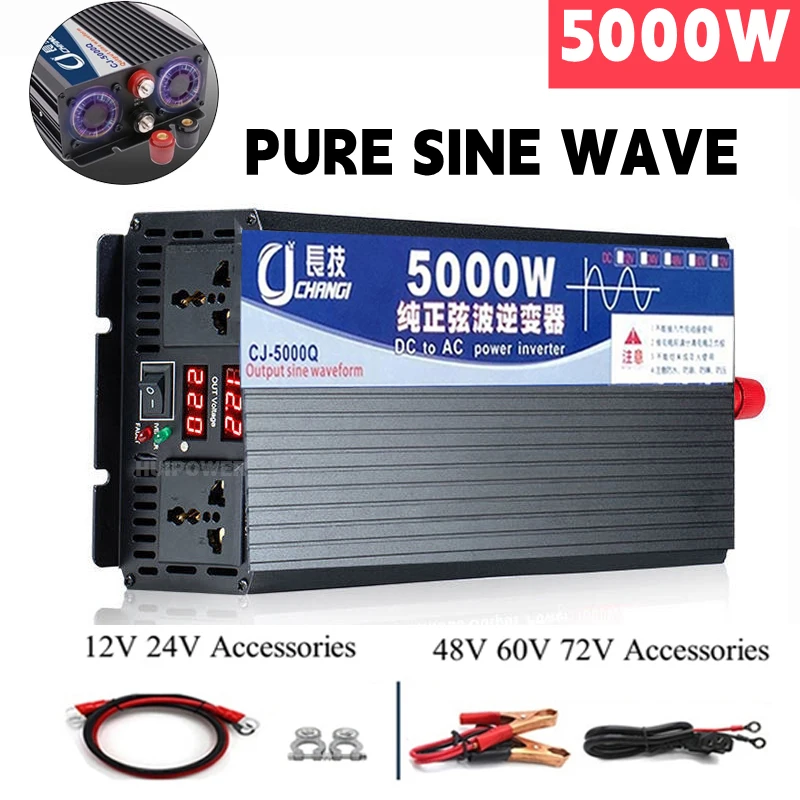Inverter A Onda Sinusoidale Pura Dc12V 24V 48V 60V A Ac 110V 220V 3000/4000/5000W Convertitore Solar Car Inverter Power Charger Per Veicolo