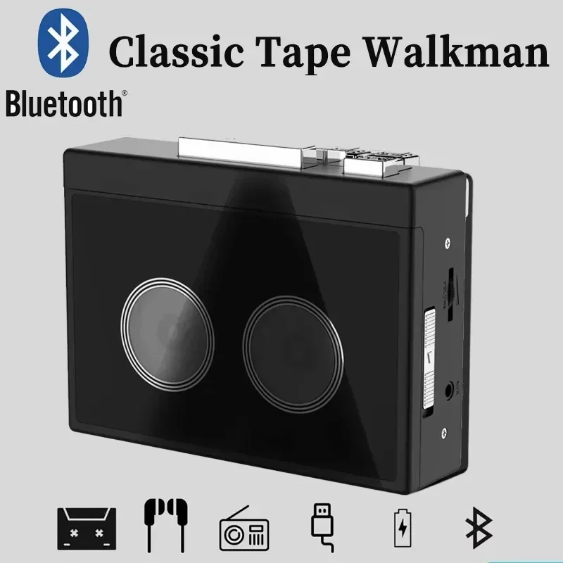 Lettore Di Cassette Stereo Retrò Nero Radio Fm Esterna Ad Alta Fedeltà Walkman Cassette Tape Music Audio Auto Reverse Con Bluetooth