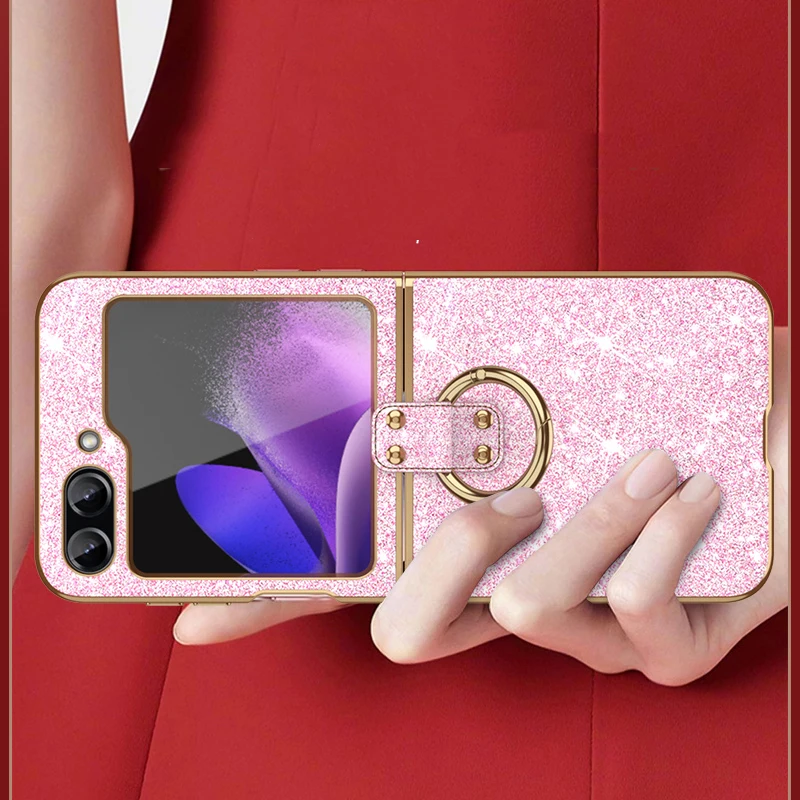 Custodia Per Samsung Galaxy Z Flip 5 Z Flip 4 Z Flip 3 Placcatura Star Diamond Glitter Powder Ring Custodia Rigida Per Cellulare