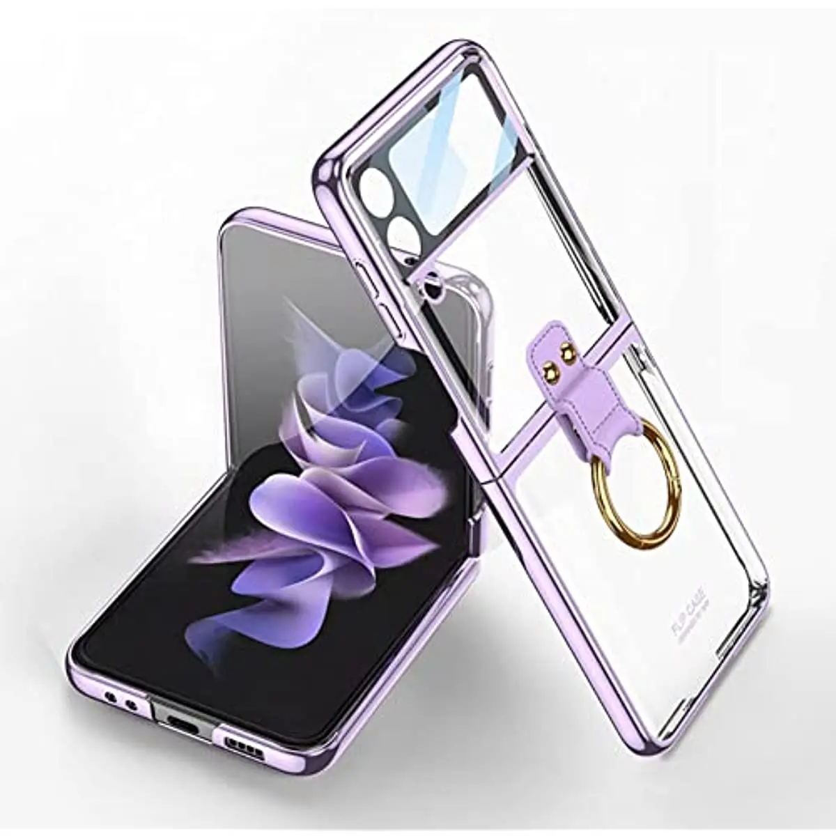 For Samsung Z Flip 4 Case With Ring, Galaxy Z Flip 4 Case With Screen Protector Electroplating Border Design
