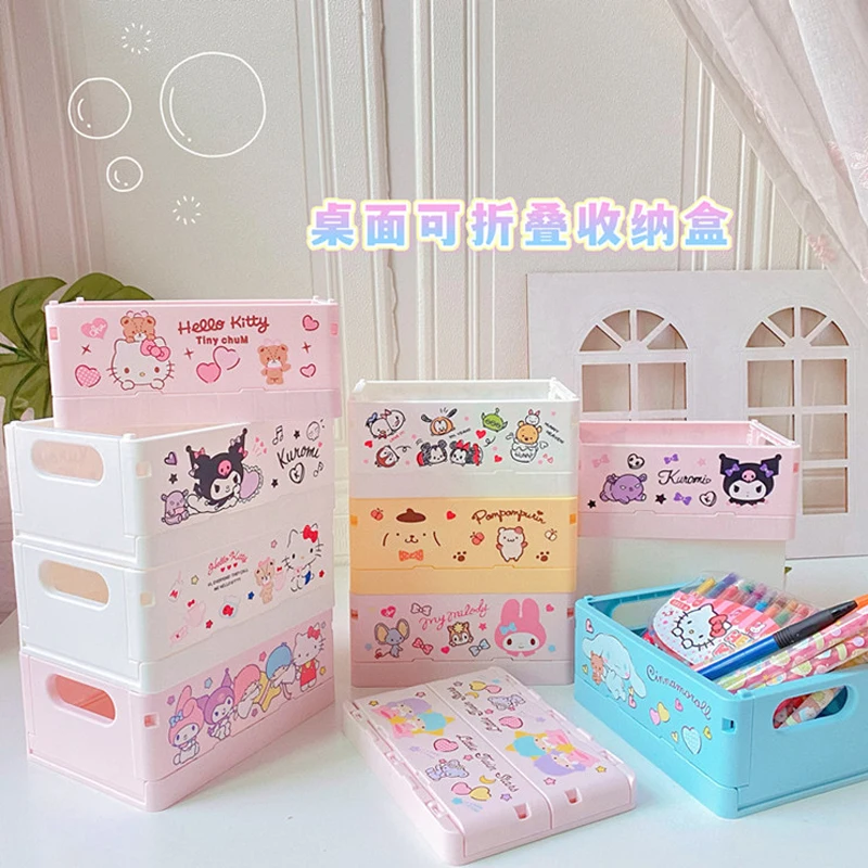 Sanrio Desktop Storage Box Hello Kitty Melody Kuromi Cinnamoroll Jewelry Closet Organizer Anime Cosmetics Pacchetto Pieghevole Regalo