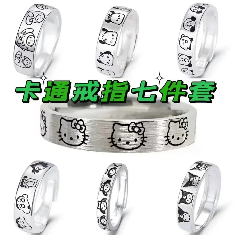 New Sanrio Hello Kitty Rings Accessori Hello Kitty Kawaii Hollow Out Ring Accessori Crystal Finger Ring Regola I Regali Argentati