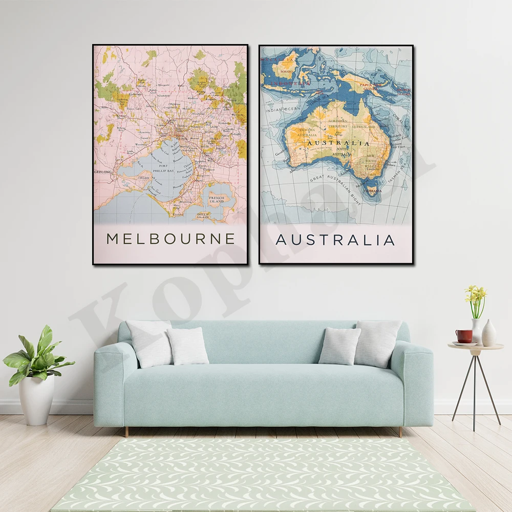 Acquerello Astratto Melbourne Australia City Map Wall Decor Art Poster
