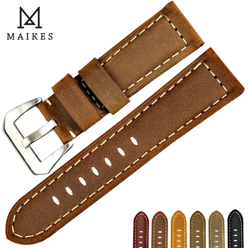 Maikes New Design Vintage Cinturino Per Fossile Genuine Leather Watch Strap Brown Orologio Accessori Per Panerai Cinturino