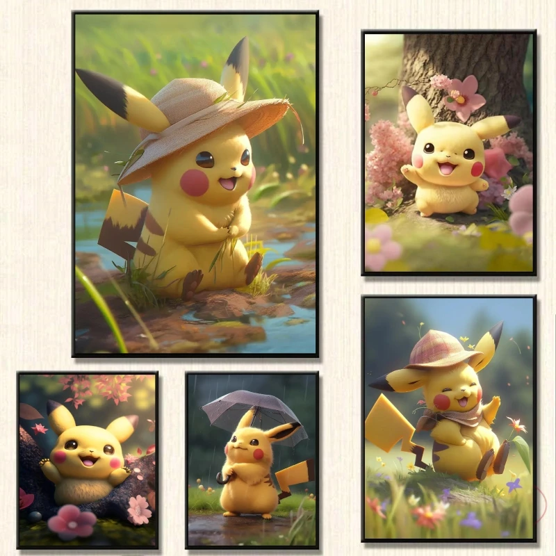 Anime Poster Pokemon Pikachu Comics Pictures Room Home Wall Stickers Regali Di Compleanno Classici Kid Action Figures Pittura Modulare