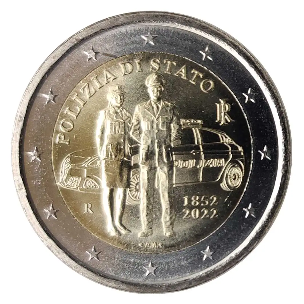 Moneta 2 Euro Originale Italia Polizia Nazionale Italiana Anno 2022 Non Circolato
