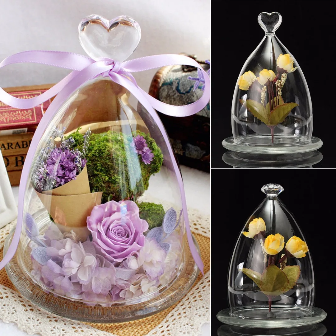 New Display Cloche Bell Jar Glass Dome Flower Immortal Preservation With Round Base