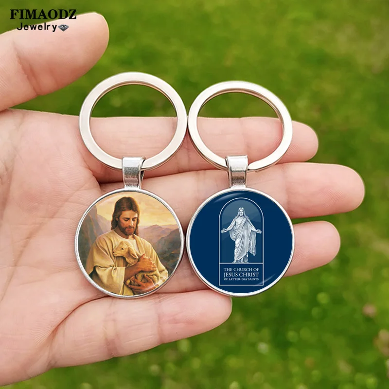 Portachiavi Vintage Cristo Gesù Mary Cute Sheep Cartoon Picture Handmade Glass Dome Portachiavi Borsa Portachiavi Per Auto Accessori
