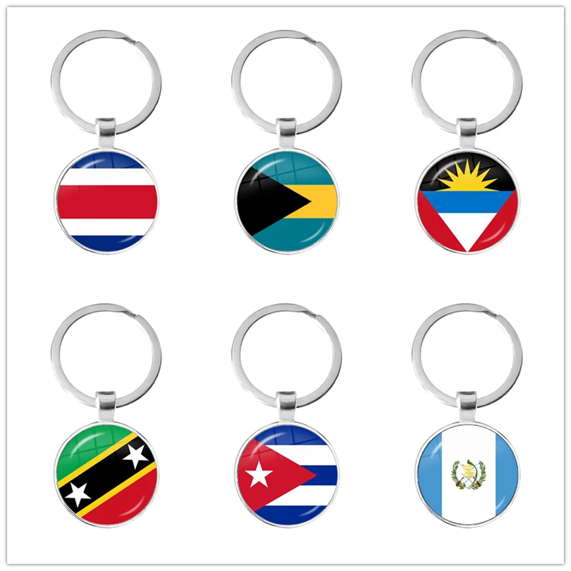 Portachiavi A Cupola In Vetro Con Bandiera Nazionale Del Guatemala,Bahamas,Cuba,Costa Rica, Della Federazione Di Saint Kitts E Nevis,Antigua E Barbuda