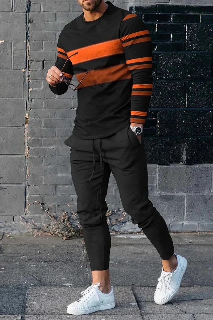T-Shirt E Pantaloni A Maniche Lunghe Da Uomo Due Pezzi Di Lusso Geometry3D Stampato Set Da Uomo Vestito Casual Nike Tech Fleece