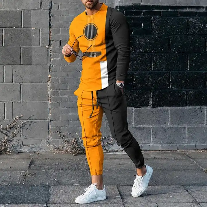 T-Shirt E Pantaloni A Maniche Lunghe Da Uomo Due Pezzi Chitarra Stampata In 3D Set Da Uomo Vestito Casual Nike Tech Fleece