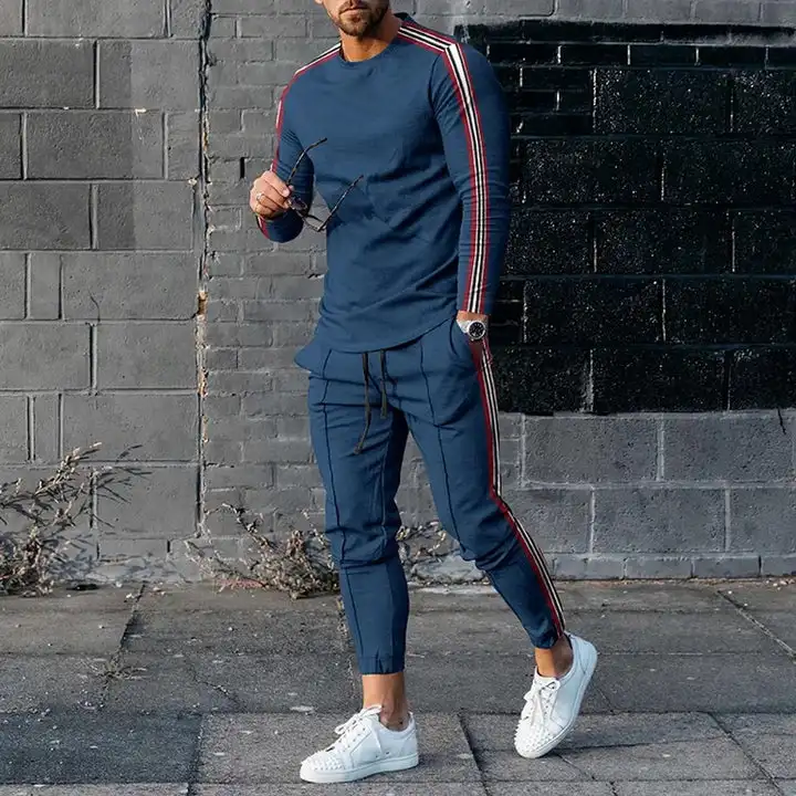 T-Shirt E Pantaloni A Maniche Lunghe Da Uomo Due Pezzi Blue Geometry Set Da Uomo Stampati In 3D Abito Casual Nike Tech Fleece