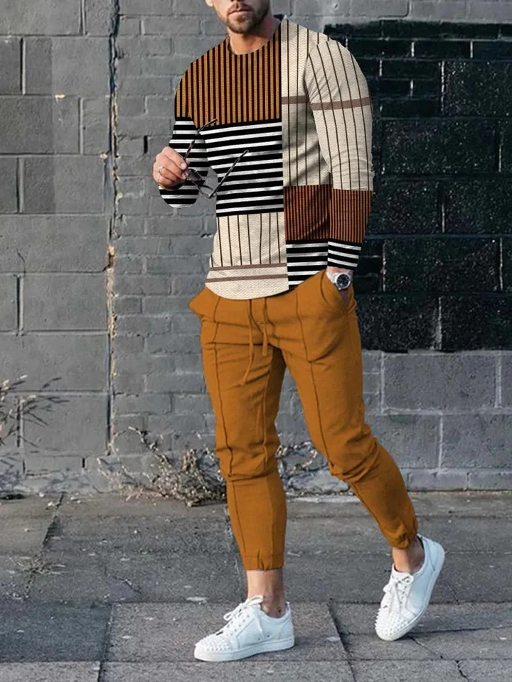 T-Shirt E Pantaloni A Maniche Lunghe Da Uomo Due Pezzi Di Lusso Geometry3D Stampato Set Da Uomo Vestito Casual Nike Tech Fleece
