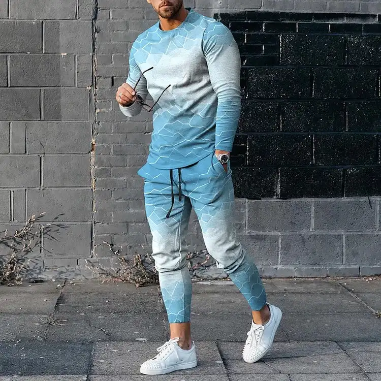 T-Shirt E Pantaloni A Maniche Lunghe Da Uomo Due Pezzi Geometry Fashion 3D Printed Men'S Set Casual Suit Nike Tech Fleece