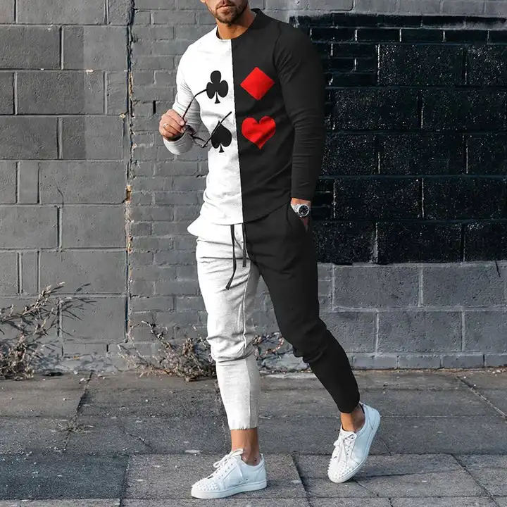 T-Shirt E Pantaloni A Maniche Lunghe Da Uomo Due Pezzi Poker 3D Stampato Set Da Uomo Vestito Casual Nike Tech Fleece