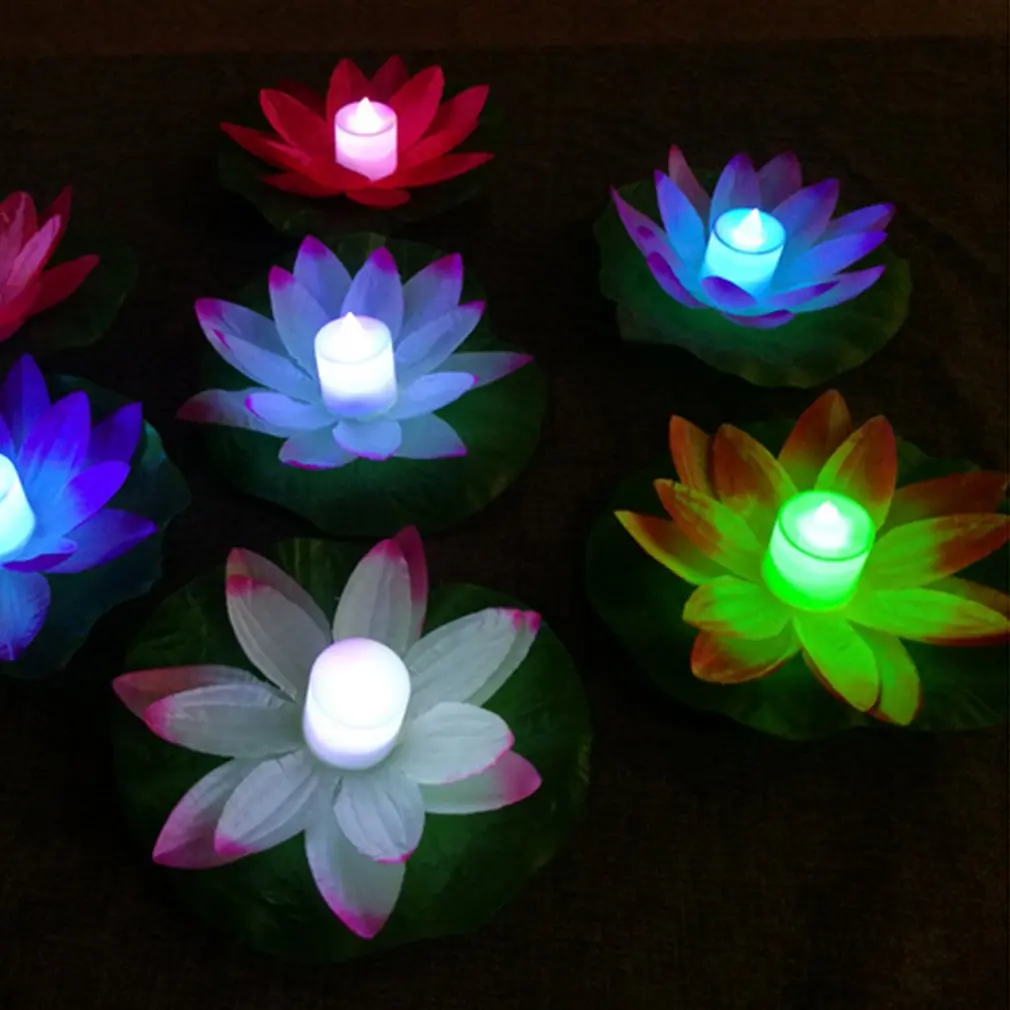 Led Night Light Lotus Artificiale Floating Lotus Lamp Fake Water Lily Lotus Flower Garden Pool Pond Fountain Jardin Decor 18-28Cm
