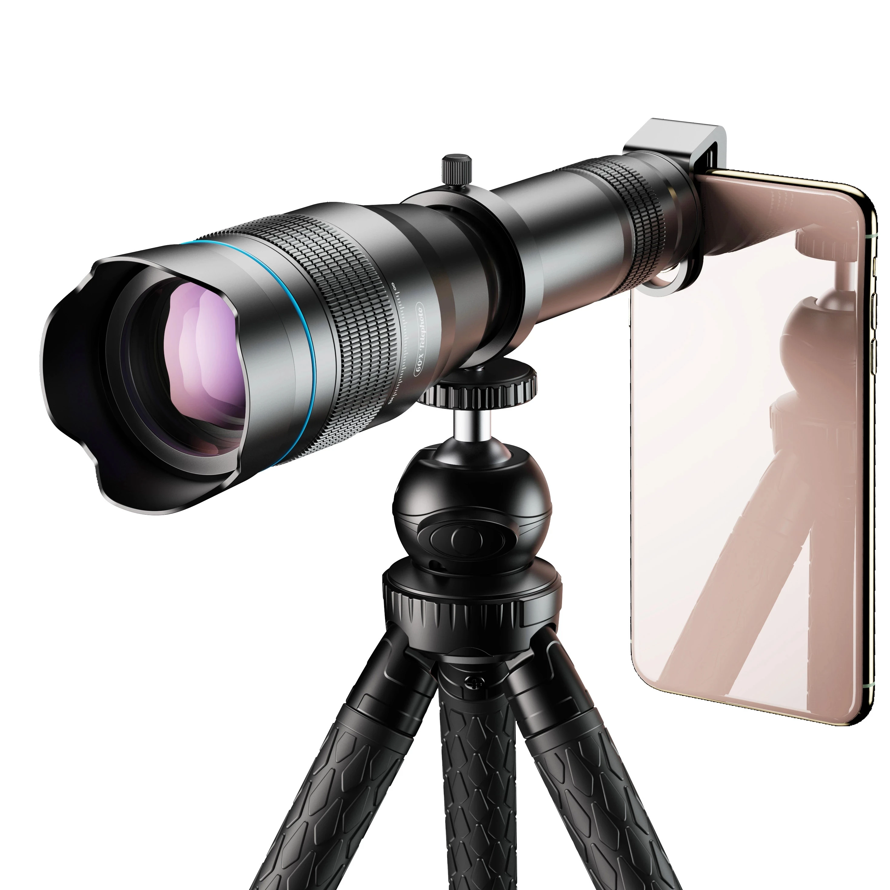 Telescopio Hd 60X Teleobiettivo + Miniselfie Treppiede 60X Monoculare Per Iphone Xiaomi Altro Smartphone Viaggi Caccia Escursionismo