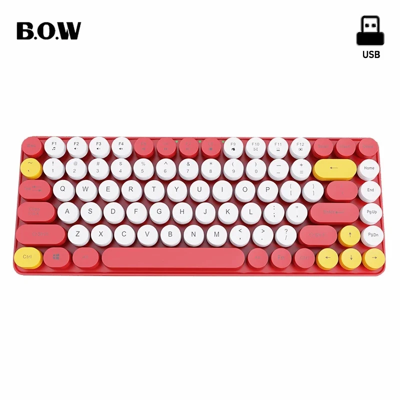 Bow 84 Tasti 2.4G Tastiera Wireless Colori Tastiera Rotonda Retrò Per Tastiera Wireless Ricaricabile Per Computer Portatile