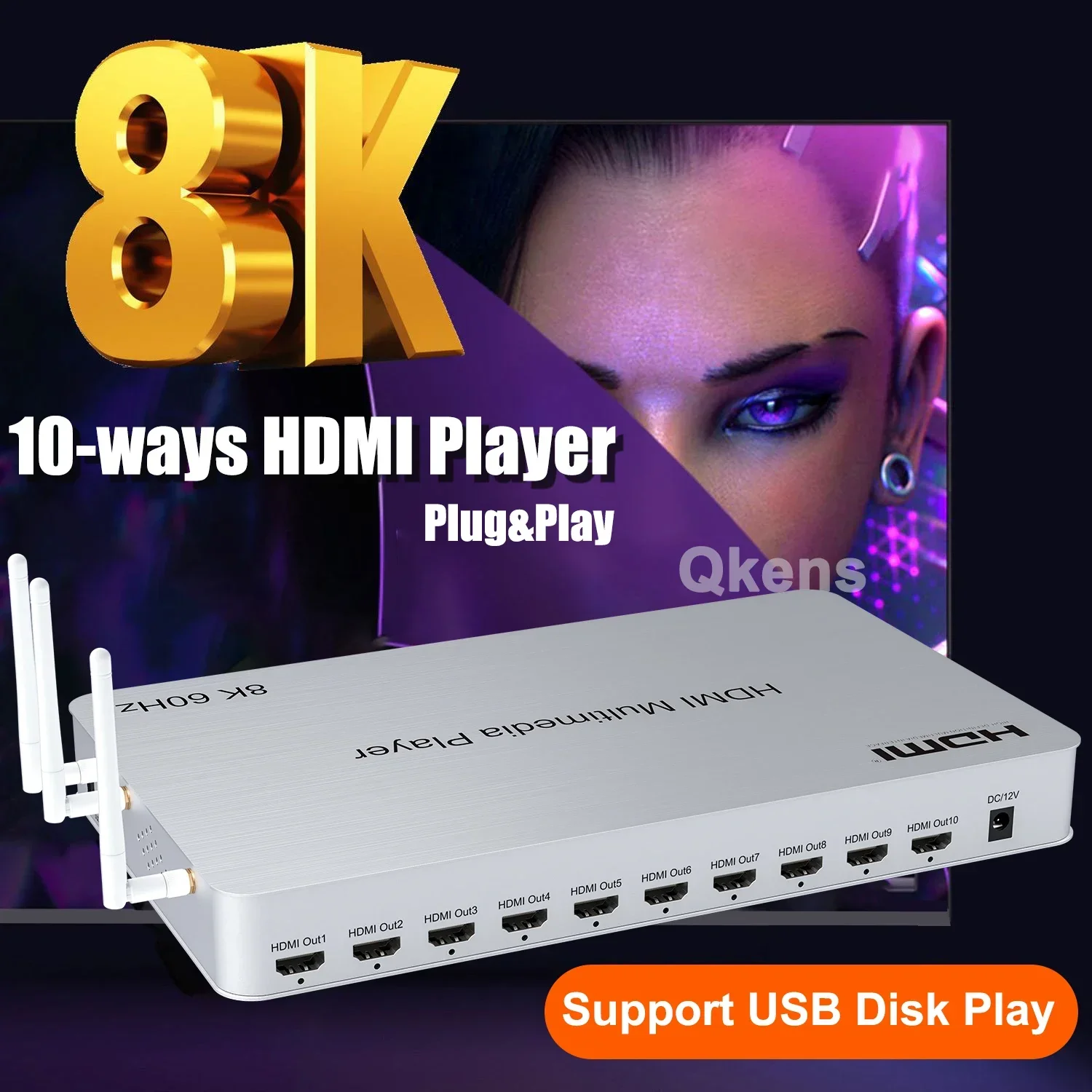 H.265 8K 60Hz 10 Porte Hdmi Media Player Muitimedia Box Usb 3.0 Lettore Video Andriod 10.0 2K 4K Hdmi Wifi Usb Player 1 In 10 Out