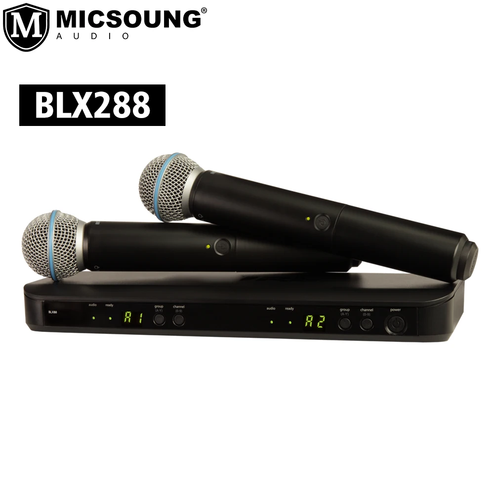 Microfono Vocale Blx288/Pg58 Sistema Microfono Dinamico Vocale Doppio Wireless Con Due Trasmettitori Palmari Sm58A/Pg58/Beta 58A