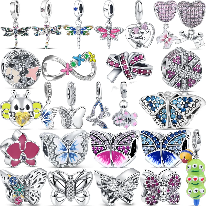 Nuovo Design Originale Bee Butterfly Dragonfly Caterpillar Cartoon Beads Fit Pandora Charm Bracciale Gioielli In Argento Sterling 925 Fai Da Te