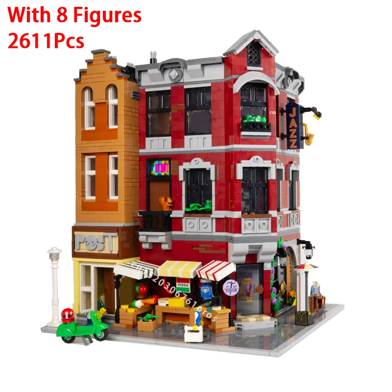 Moc Corner Market Post Office Modular Street View 10312 B-Model Building Block Architettura Fai Da Te Giocattolo In Mattoni Regalo Di Compleanno Per B