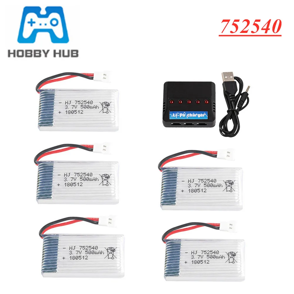 3.7 V 500Mah Lipo Battery + Charger Per Syma X5C X5Sw M68 Cheerson Cx-30 H5C Rc Quadrocopter Parti 3.7 V 500Mah Batería 752540