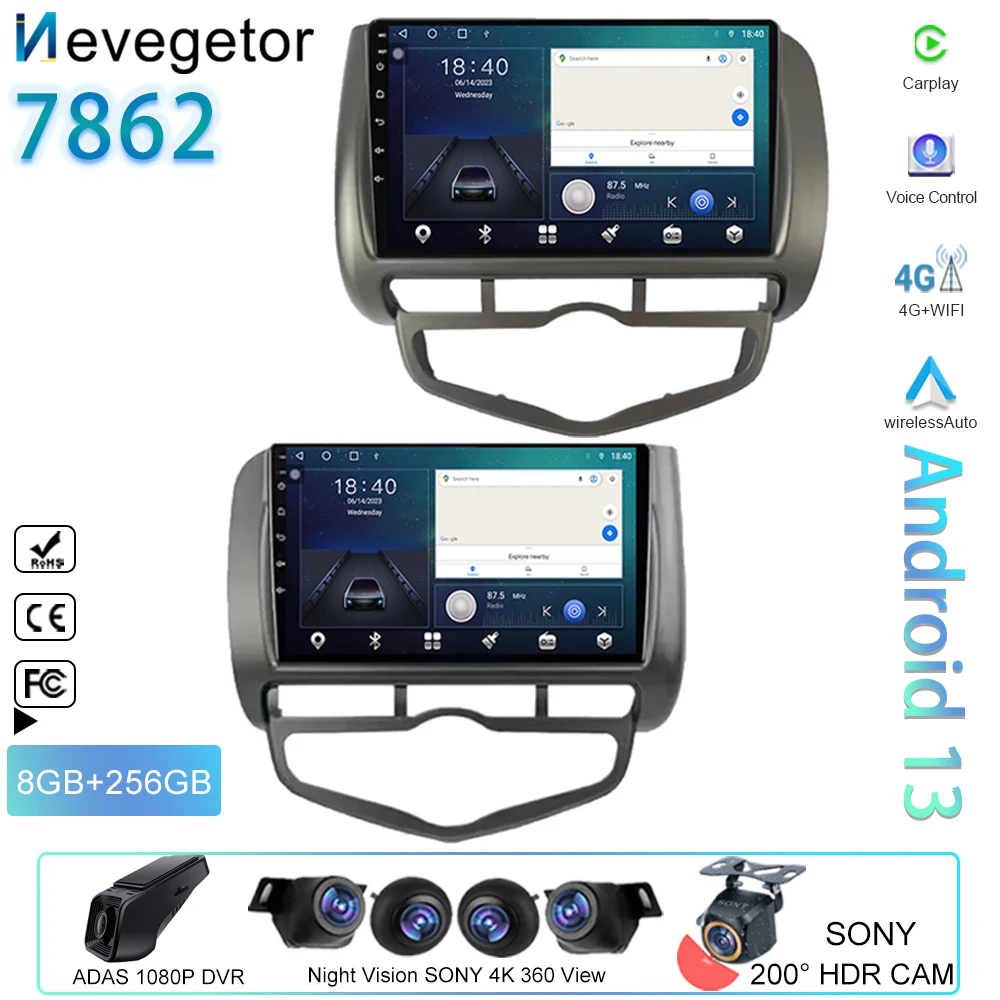 Autoradio Android Per Honda Jazz City 2002-2007 Stereo Multimedia Audio Video Player Carplay Auto Head Unit 5G Wifi No 2Din Dvd