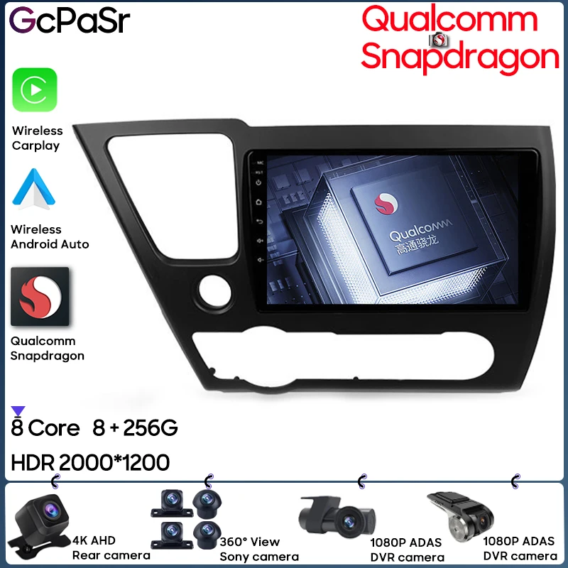 Qualcomm Per Honda Civic 9 2013 - 2016 Navigazione Gps Wireless Video Android Auto Hdr Stereo Autoradio Bluetooth Carplay 5G Wifi