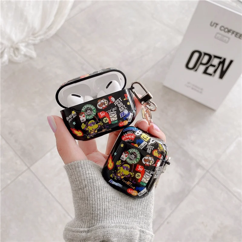 2021 New Airpods 3 Generation Cartoon Tide Brand Label Custodia Per Auricolari Per Apple Airpods 1 2 Pro Con Custodia Per Auricolari Portachiavi