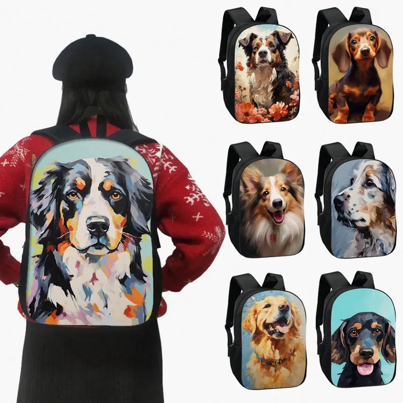 Cute Oil Painting Dogs Pattern Zaino Puppy Labrador Dog School Bag Beagle Zaino Border Collie Laptop Bag Day Pack Bookbag