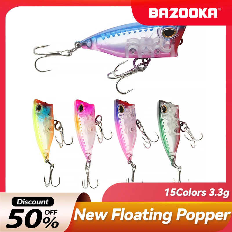 Bazooka Floating Fishing Popper Lure Topwaterplastic Wobblers Hard Hooks Minnow Vib Spinning Bass Pike Traina Winter Bait