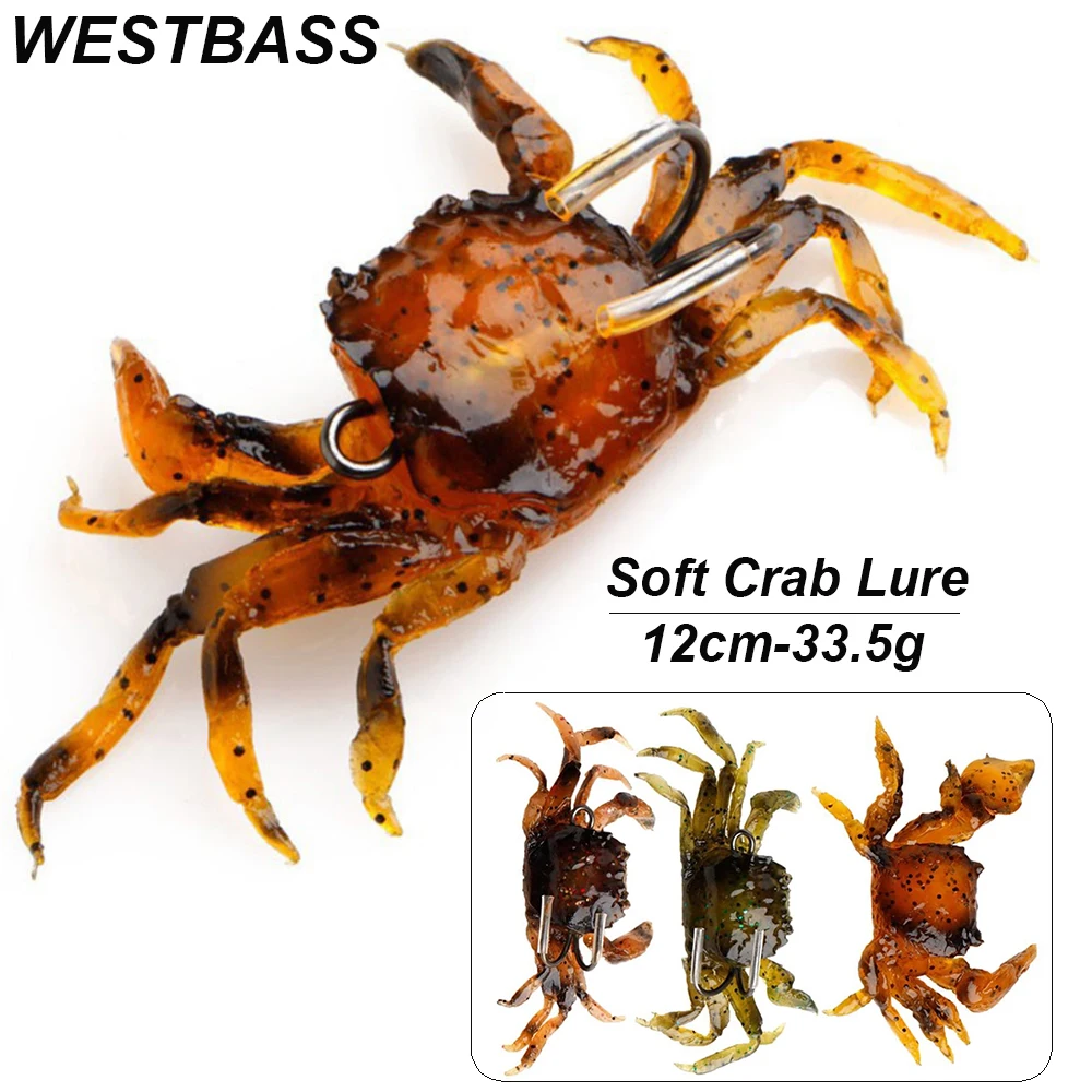 Westbass 1Pc Soft Crab Bait 1.2Oz Sinking Silicone Fishing Lure Gomma Traina Wobbler Con Doppio Gancio Senza Erbacce Isca Pesca