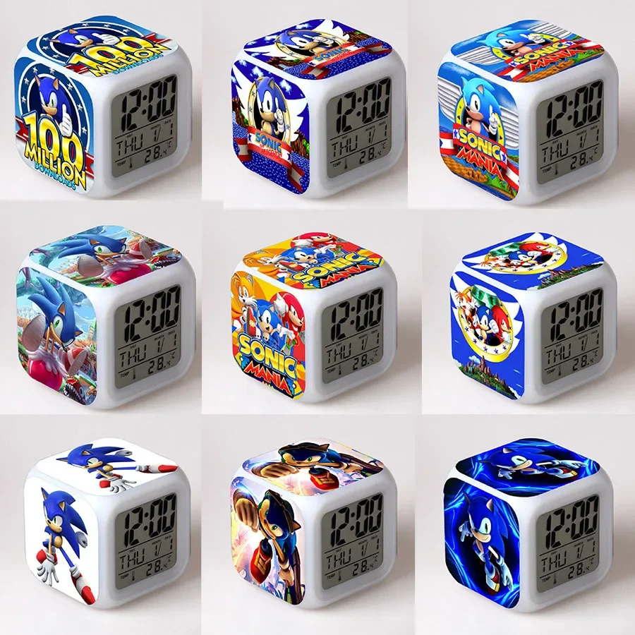 Sonic Figure Led Clock Alarm Colorful Touch Light Desk Watch Sonic Figurine Toys For Children Christmas Gift