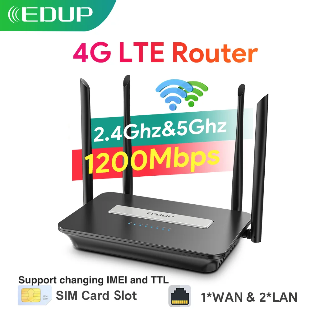 Edup 5Ghz Router Wifi 4G Lte Router 1200Mbps Cat4 Router Wifi Modem 3G/4G Sim Card Router Dual Band Ripetitore Wifi Home Office