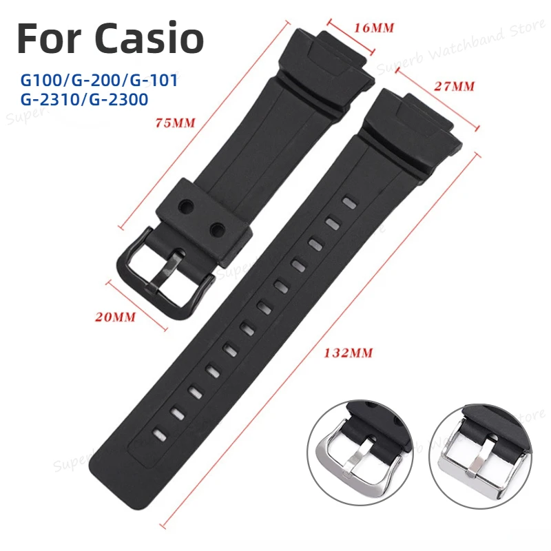 Cinturino In Silicone Da 16Mm Per Casio G-100 G-200 G-101 G-2310 G-2300 Per Orologio Da Uomo Cinturino In Resina Sostituzione Cinturino Morbido Nero
