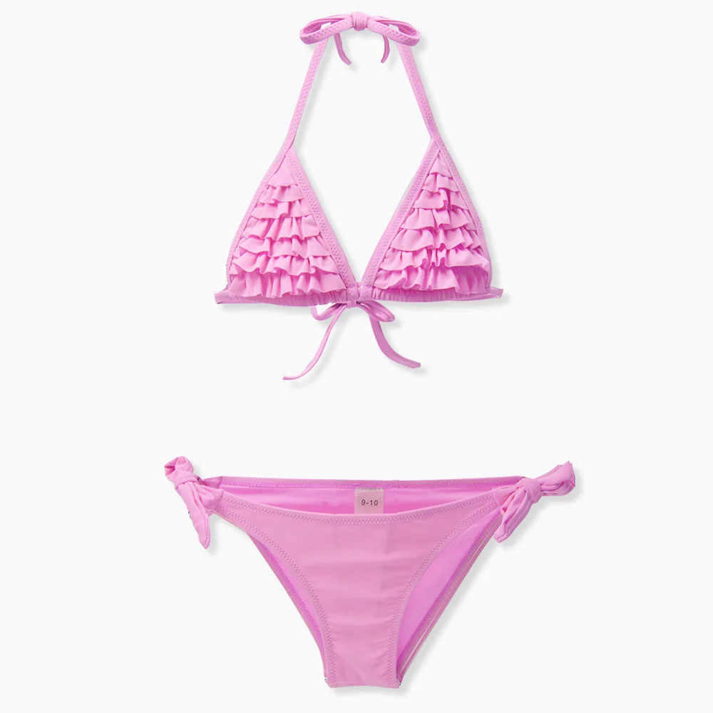 New Solid Multistrato Falbala Girls Kids Costume Da Bagno Summer Child Teen Beach Swimwear 4 Color Studenti Bikini Due Pezzi Beachwear