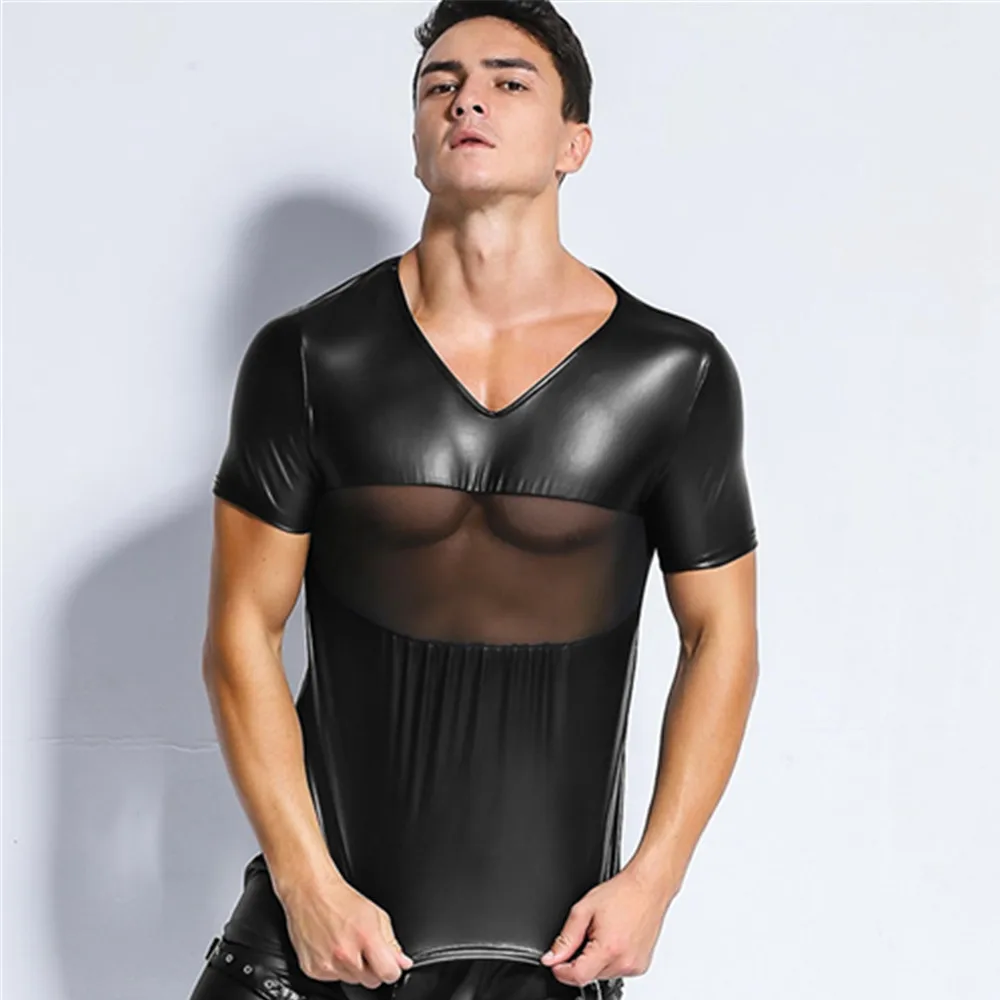 Uomini Faux Elastic Wet Look Fetish Latex Ds Lingerie Bar Stage Performance Costumes