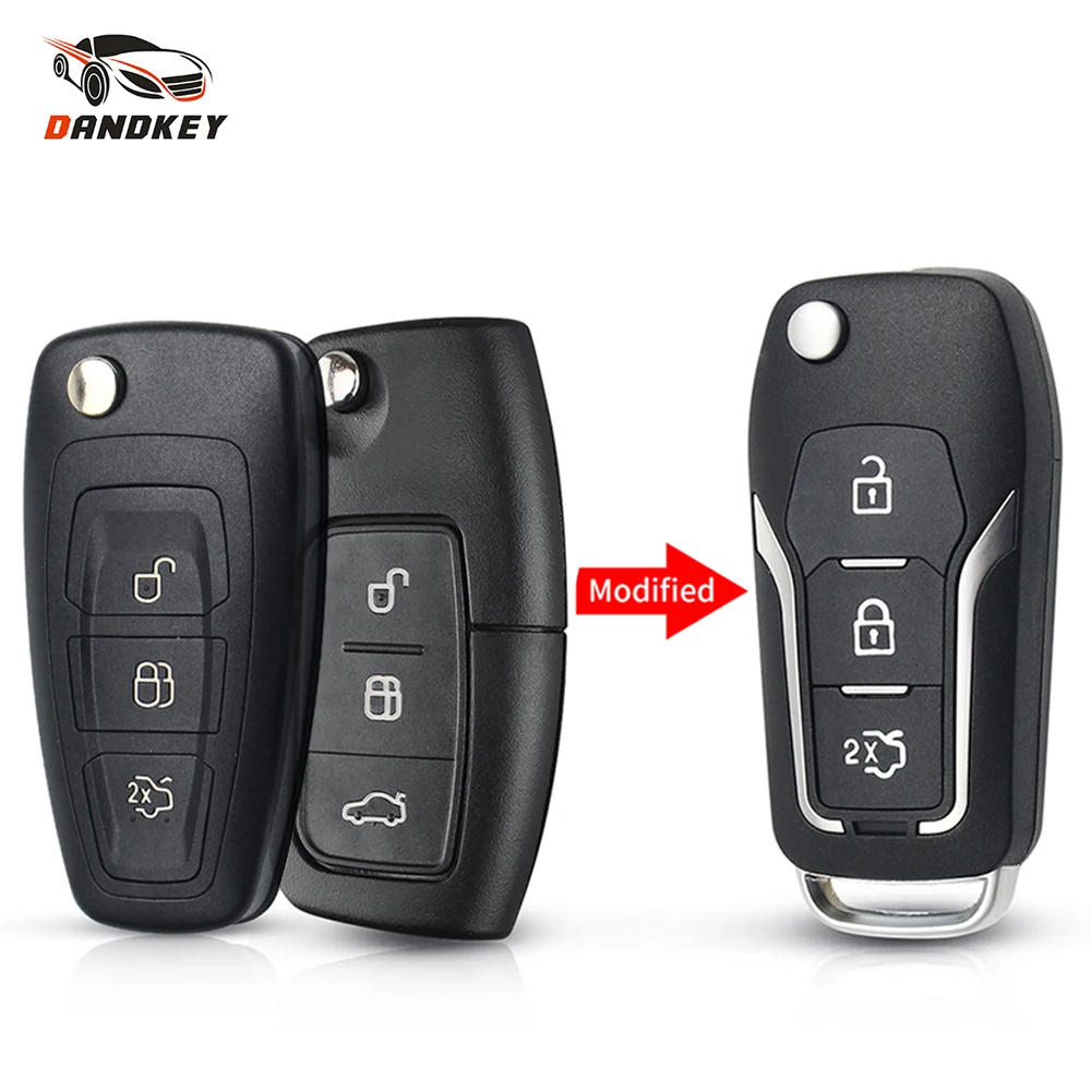 Dandkey Per Ford Focus 2 3 Mondeo Fiesta Galaxy C-Max Key Fob Case 3 Pulsanti Chiave Modificata Filp Car Remote Key Shell Fob Case