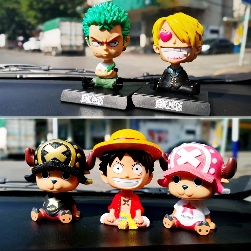 One Piece Car Accessories Rufy Zoro Fashion Action Figure Shaking Head Toys Collection Ornaments Chopper Sanji Model Vendita Calda