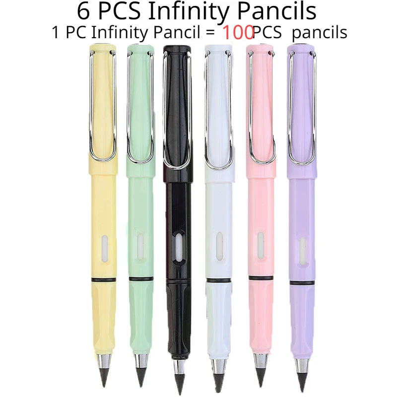 6 Pcs Infinity Pencil No Ink Write Penna Stilografica Cancelleria Per Scrivere Unlimited Eternal Pencil Art Sketch Painting Kids Kawaii