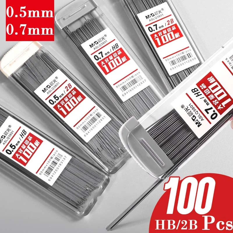 100 Pz 0.5/0.7Mm Pencil Pencil Leads 2B/Hb Pencil Rod Automatic Pencil Core Refill Office School Art Sketch Drawing Supplies