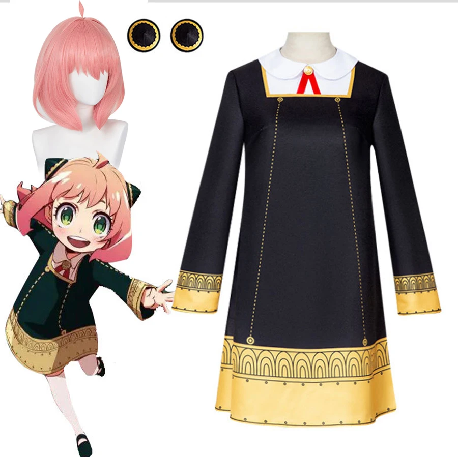 Anime Spy X Family Cosplay Anya Costume Dress Uniform Suit Anya Forger Cosplay Parrucca Rosa Halloween Party Costume Per Bambini Adulti