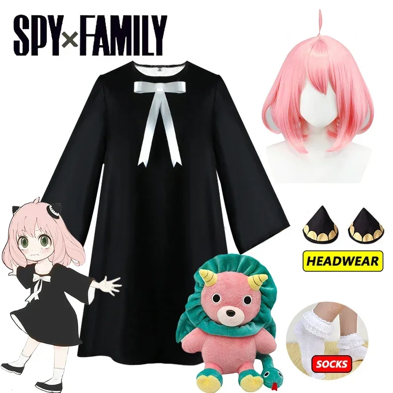 Anya Forger Cosplay Dress Anime Spy X Family Forger Anya Parrucca Cosplay Black Dress Socks Doll Costumi Di Halloween Per Ragazze Donne