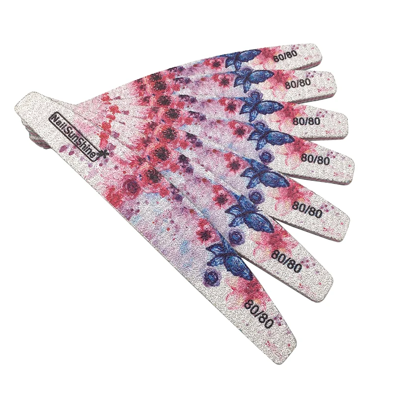 5Pcs Acrilico Nail File 80/80 Lime Un Ongle Professionel Unhas De Gel Del Chiodo Lime Insieme Variopinto Fiore Della Luna Di Stile Nail Buffer Di Bloc