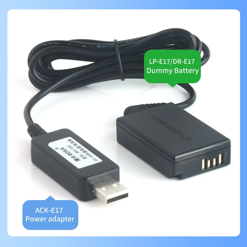 Adattatore Di Alimentazione Usb 5V Ack-E17 Per Canon Micro Fotocamera Singola Eos M3,Eos M5 Eos Rp Eos M6,Eos M6 Mark Ii Lp-E17 Batteria Fittizia