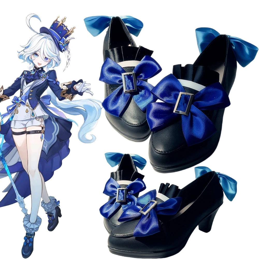 Gioco Genshin Impact 19,5 Furina Cosplay Scarpe Boot Donna Lolita Bow Tacchi Alti Halloween Masquerade Party Costume Accessorie