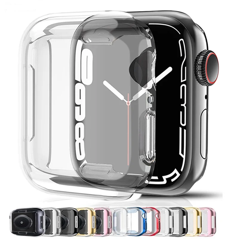 Cover Per Apple Watch Series 7 Case 45Mm 44Mm 40Mmm 41 42 38 Tpu Bumper Screen Protector Apple Watch Accessori Iwatch 5 6 Se 8