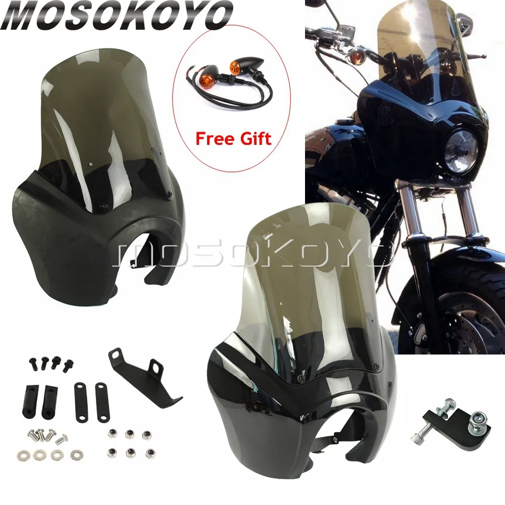 Moto Custom Headlight Carenatura + Fumo 15 "Parabrezza Per Harley Dyna Switchback Street Fat Bob Super Glide Wide Glide