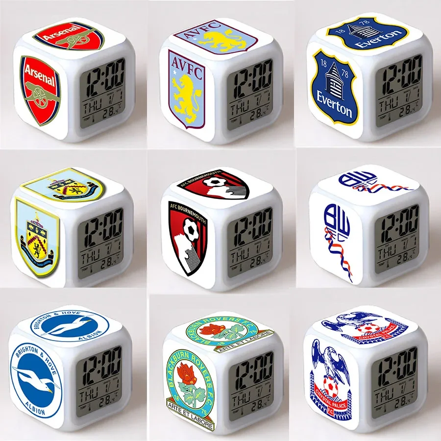 Premier League Football League Pattern Sveglia Led Digital Colorful Color Change Quartet Alarm Clock Regali Creativi